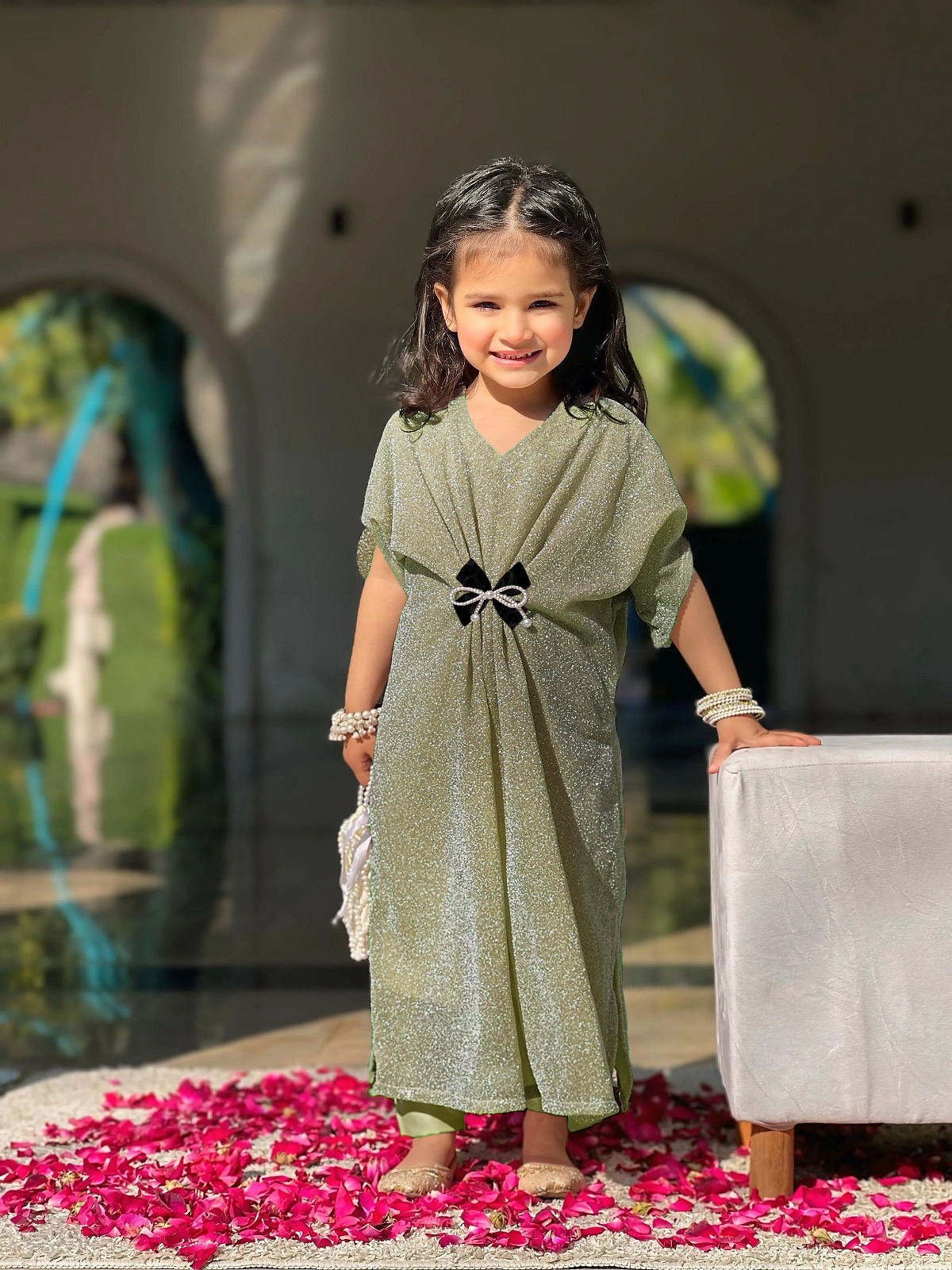 Moonlight Straight Kids Kaftan With Trouser And Seperate Pearls
